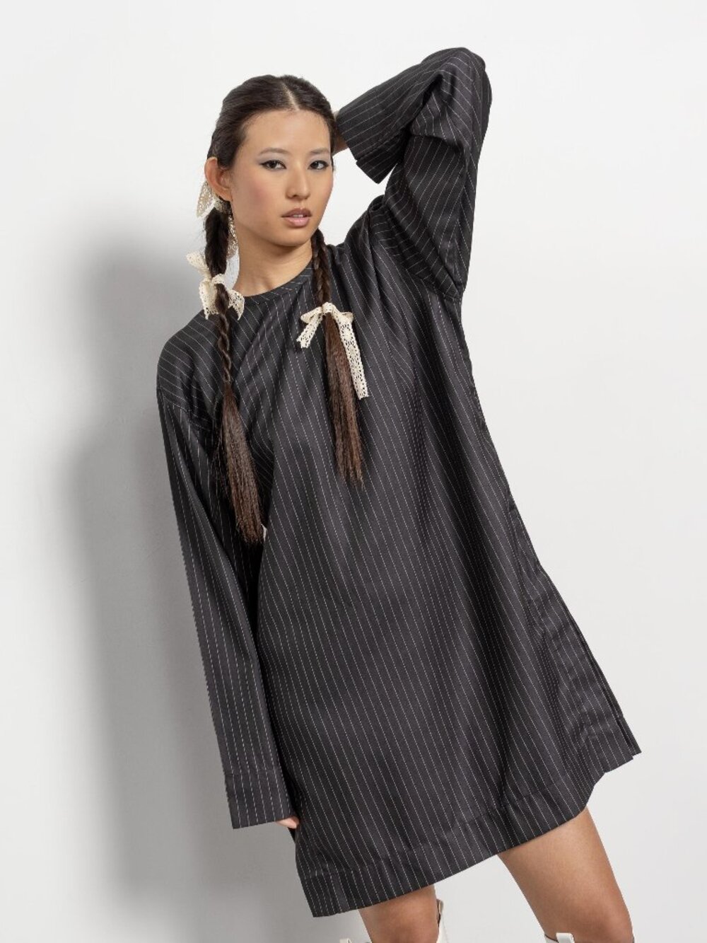 PIN STRIPE SHIRT Dress Vintage Minimalist Long Sleeve / Medium